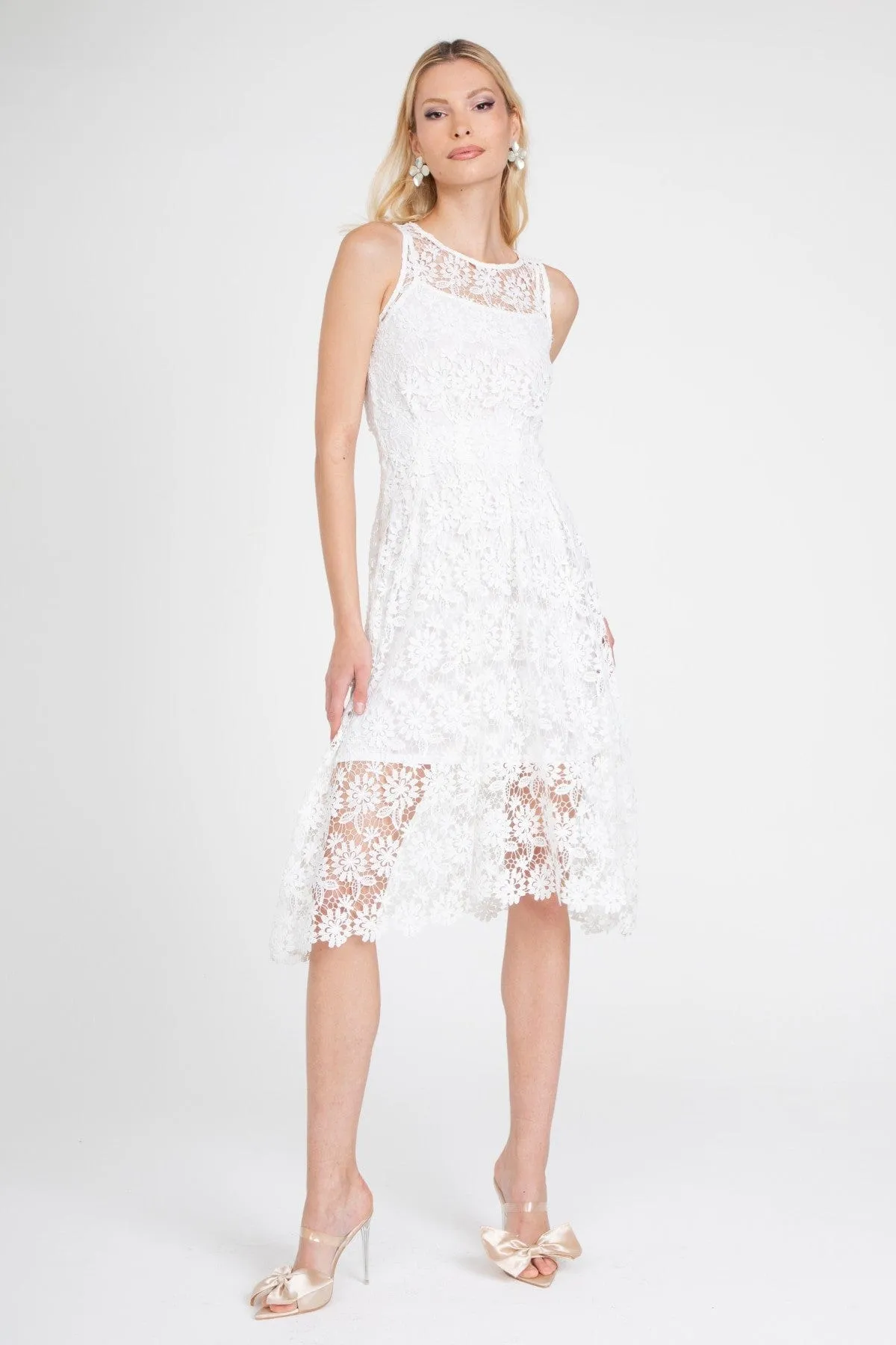 White Lace Midi Dress with Slip