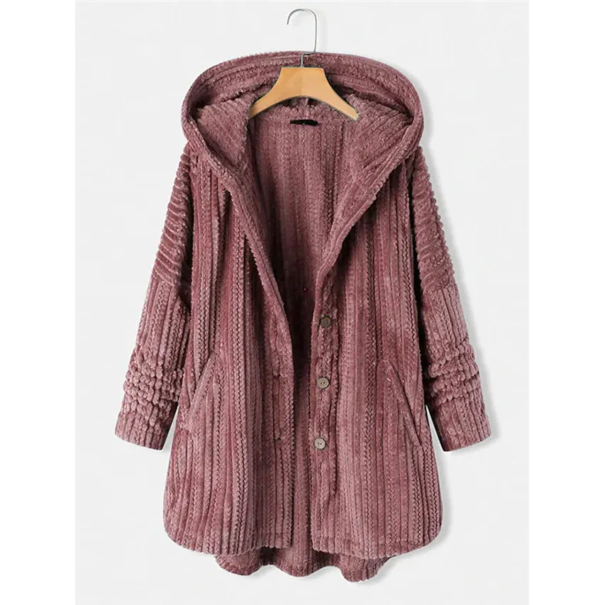 Women's Plus Size Coat Button Pocket