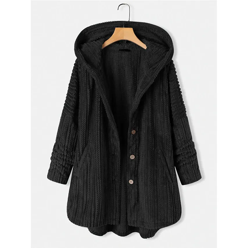 Women's Plus Size Coat Button Pocket