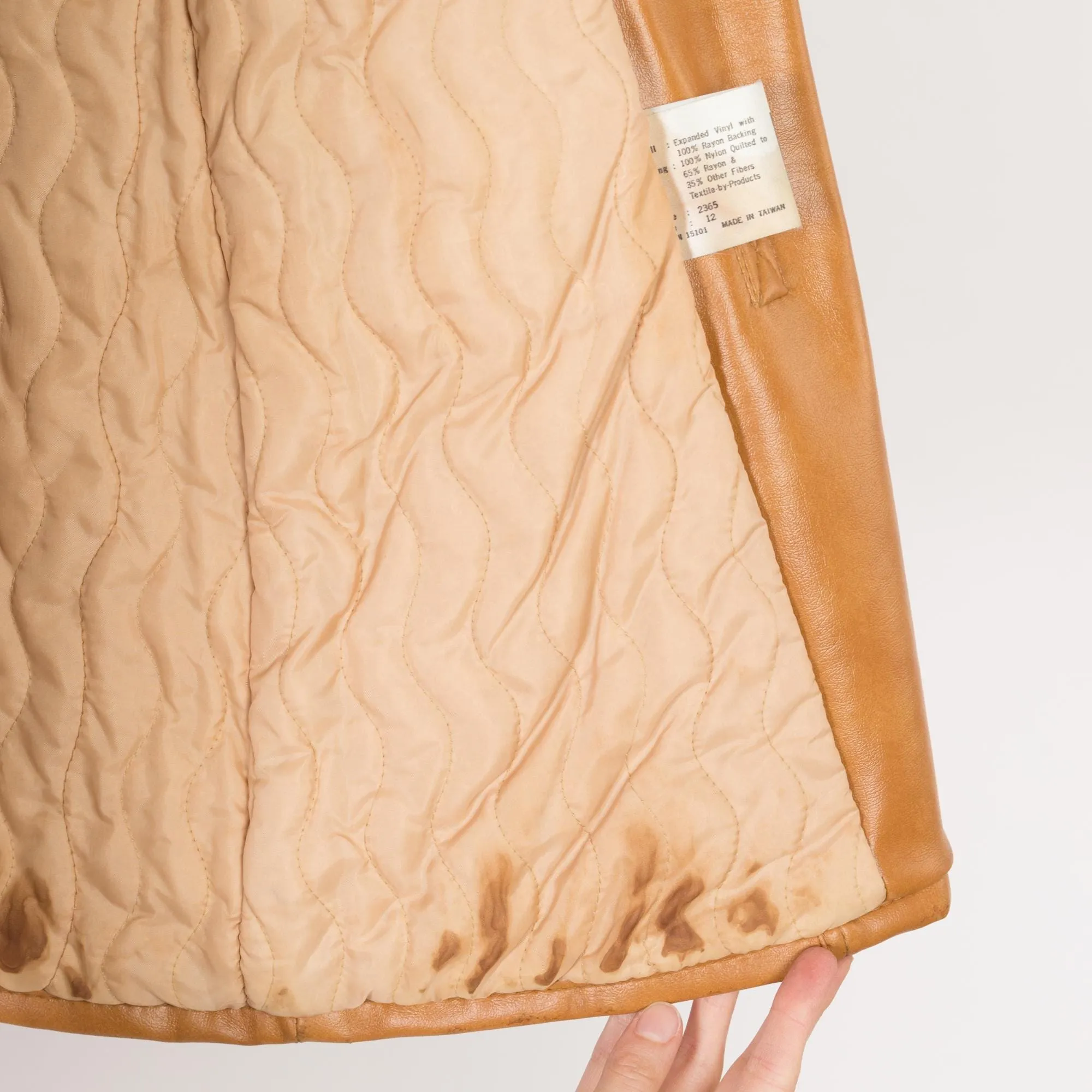 XS 70 Caramel Faux Leather Hooded Duffle Coat